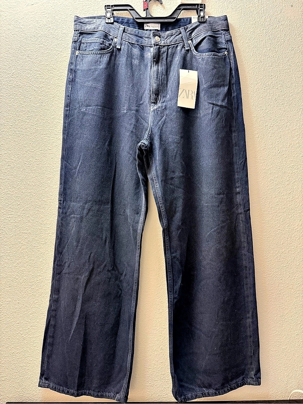 ZARA Metallic Shimmer Baggy Wide Leg Jeans Women Size 14 NWT Medium Weight Denim